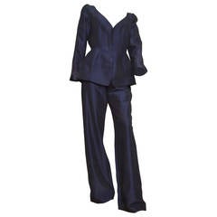 Retro Thierry Mugler Bib Navy Pinstripe Avant Garde Pant Suit