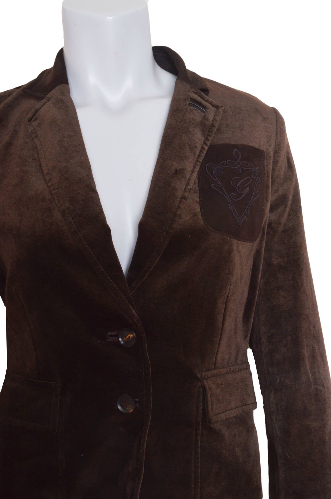 Gucci Brown Velvet Blazer w/Suede Trim In Excellent Condition In Oakland, CA