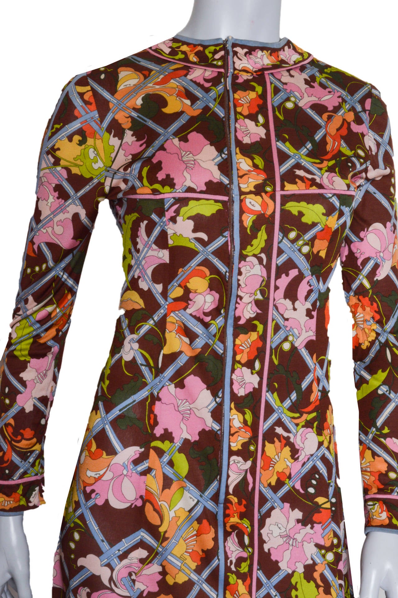 Emilio Pucci - Robe en soie marron à imprimé floral Bon état - En vente à Oakland, CA