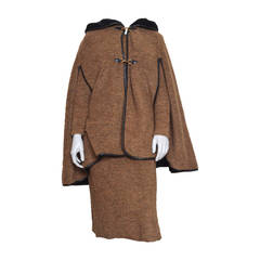 Vintage Bonnie Cashin Camel Boucle Dress and Cape Set