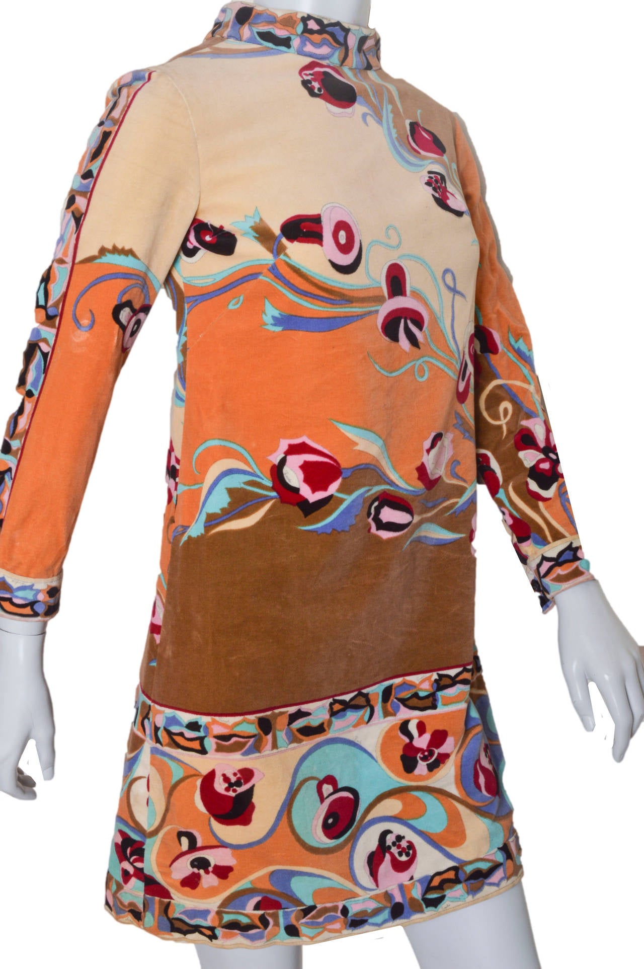 Brown Emilio Pucci Velvet Floral Print Mini Dress