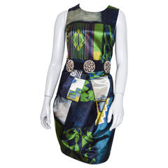 Etro Geometric Print Satin Dress with Medallion Belt 6