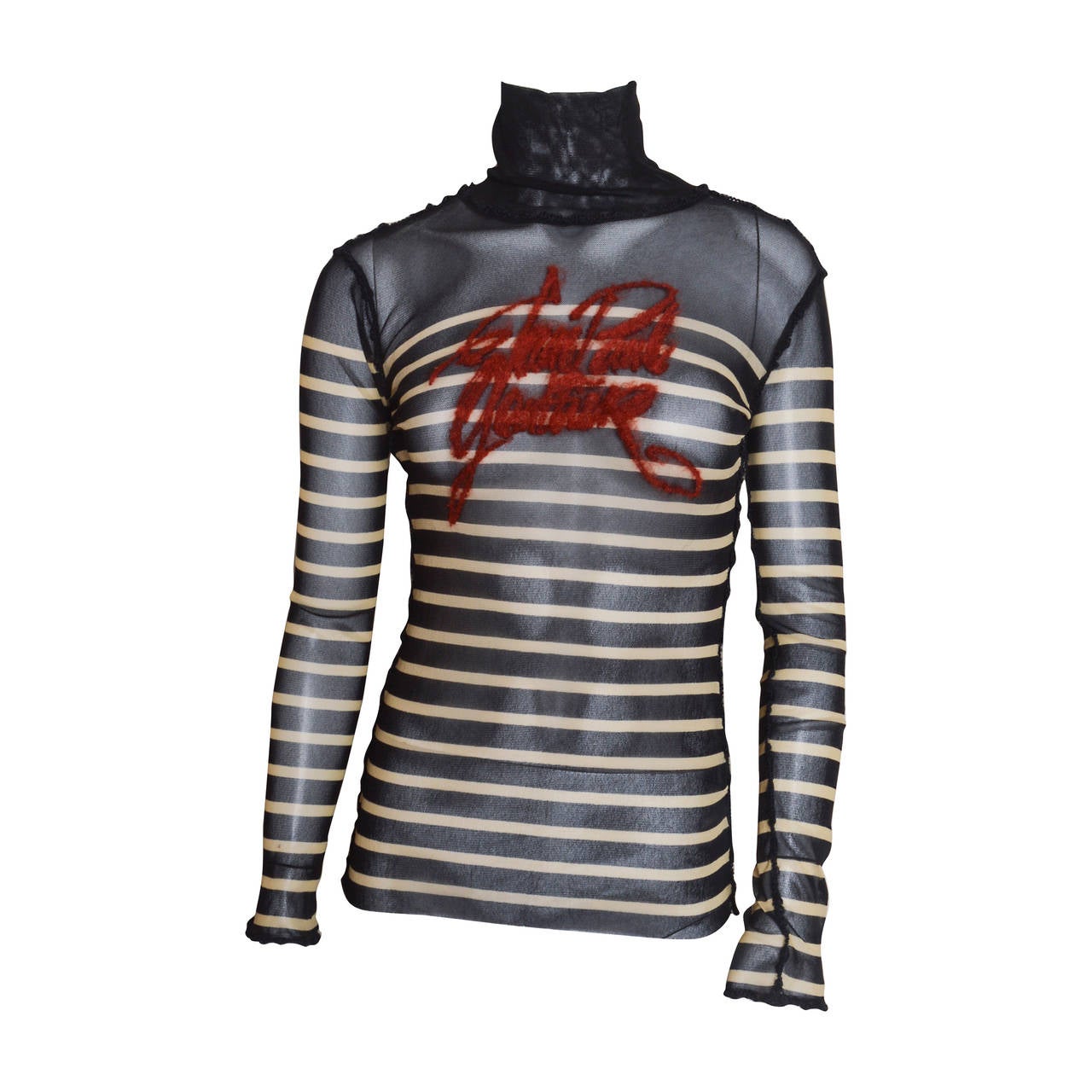Jean Paul Gaultier Striped Mesh Top with Signature Embroidery at 1stDibs |  signature jean paul gaultier, jean paul gaultier signature