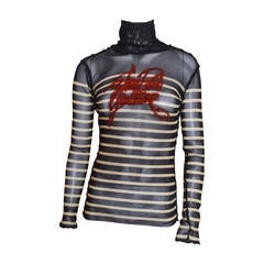 Jean Paul Gaultier Striped Mesh Top with Signature Embroidery