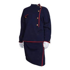 Chanel Navy Blue Military Inspired Knit Suit