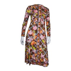 Vintage Emilio Pucci Brown Floral Print Silk Dress