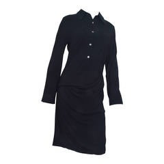 Retro Ann Demeulemeester Asymmetrical Black Shirt Dress