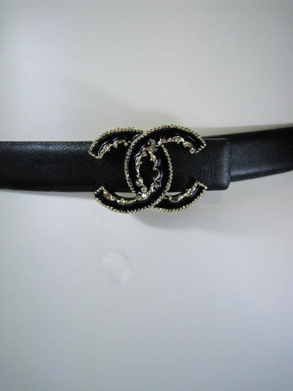 Chanel Skinny Black Leather Cc Logo Belt