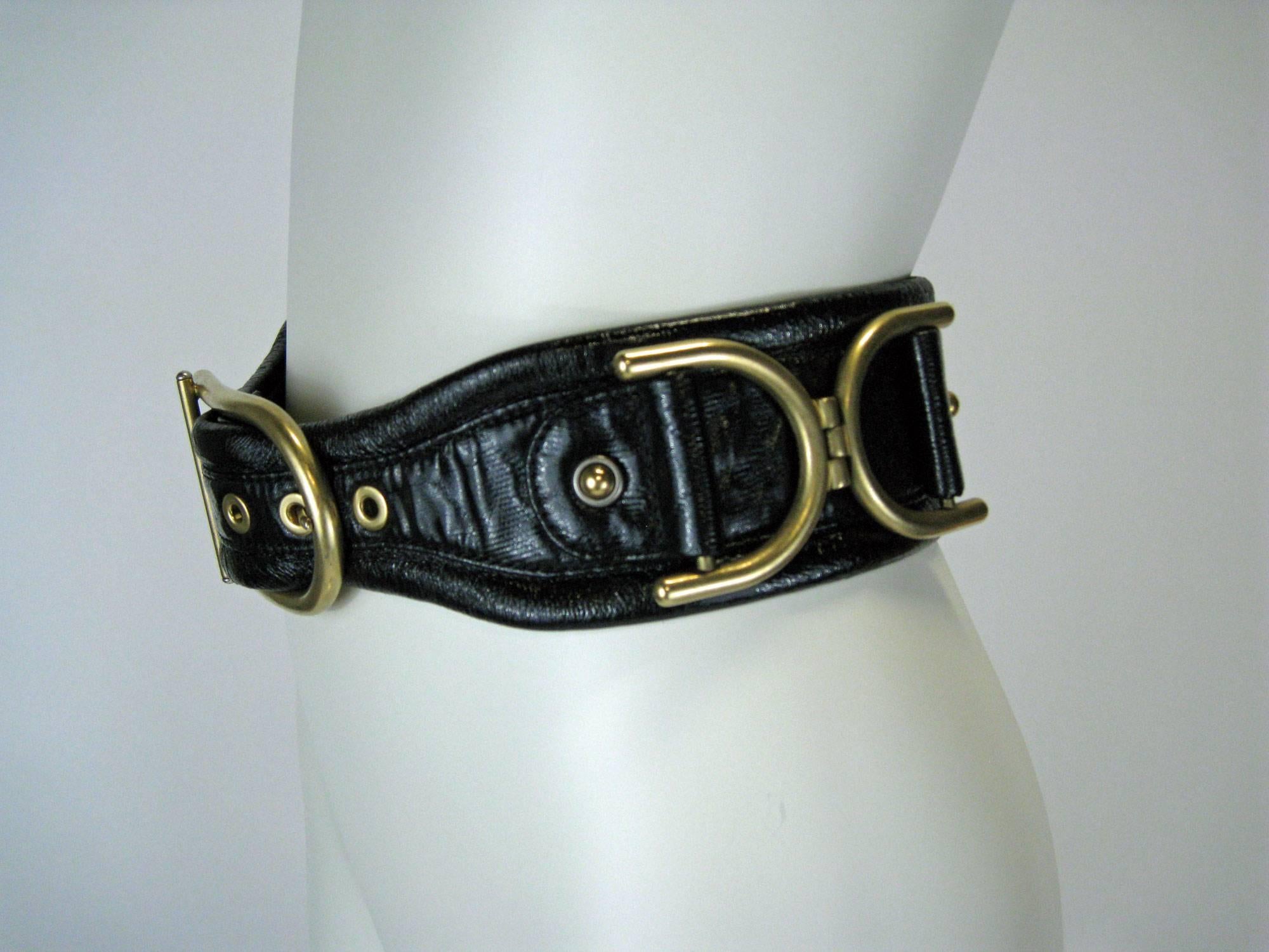 Women's Stella McCartney Wide Embossed Black Leather Belt 