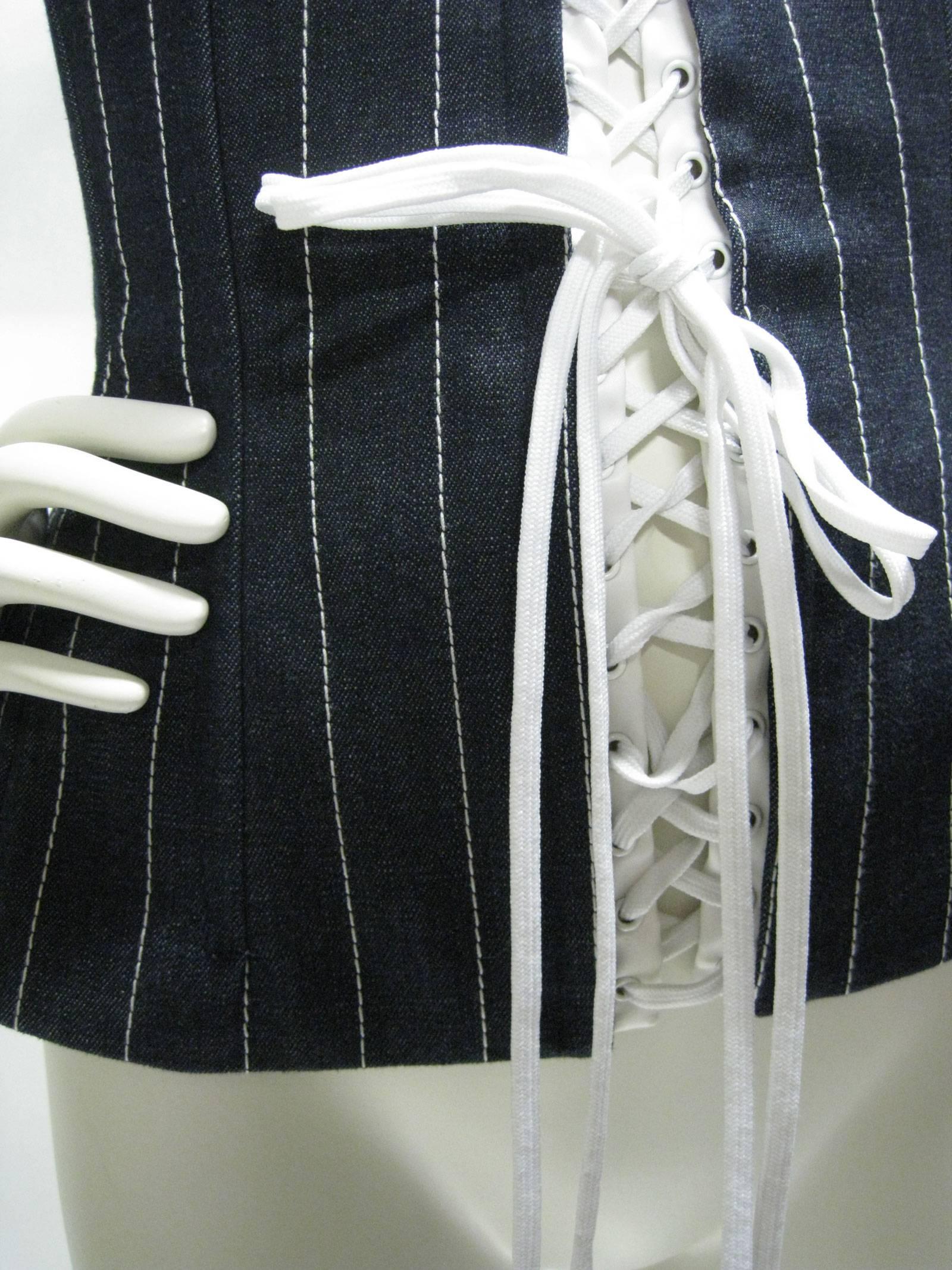 Dolce & Gabbana Denim Pin Stripe Lace Up Corset In Excellent Condition In Oakland, CA