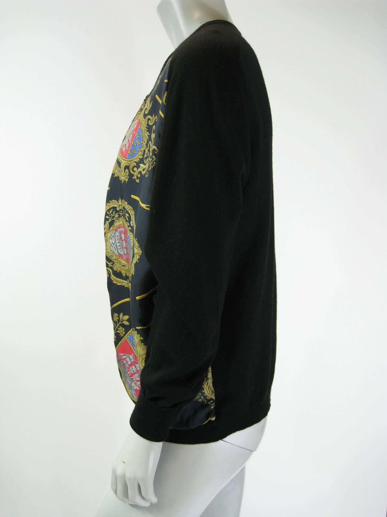 Women's Hermes Nautical Silk Scarf Cardigan Sweater