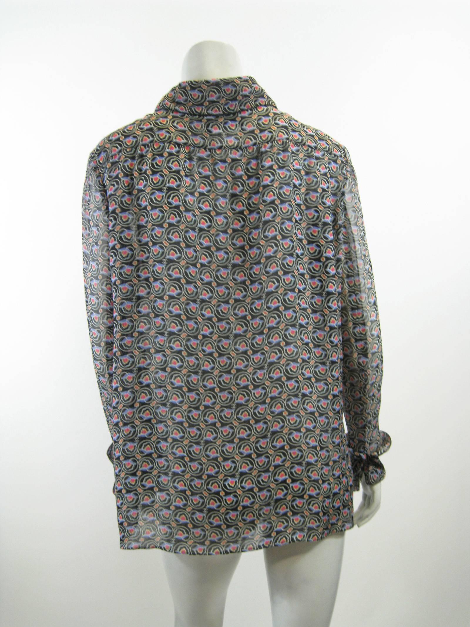 Chanel Sheer Silk Chiffon Printed Blouse In Excellent Condition In Oakland, CA
