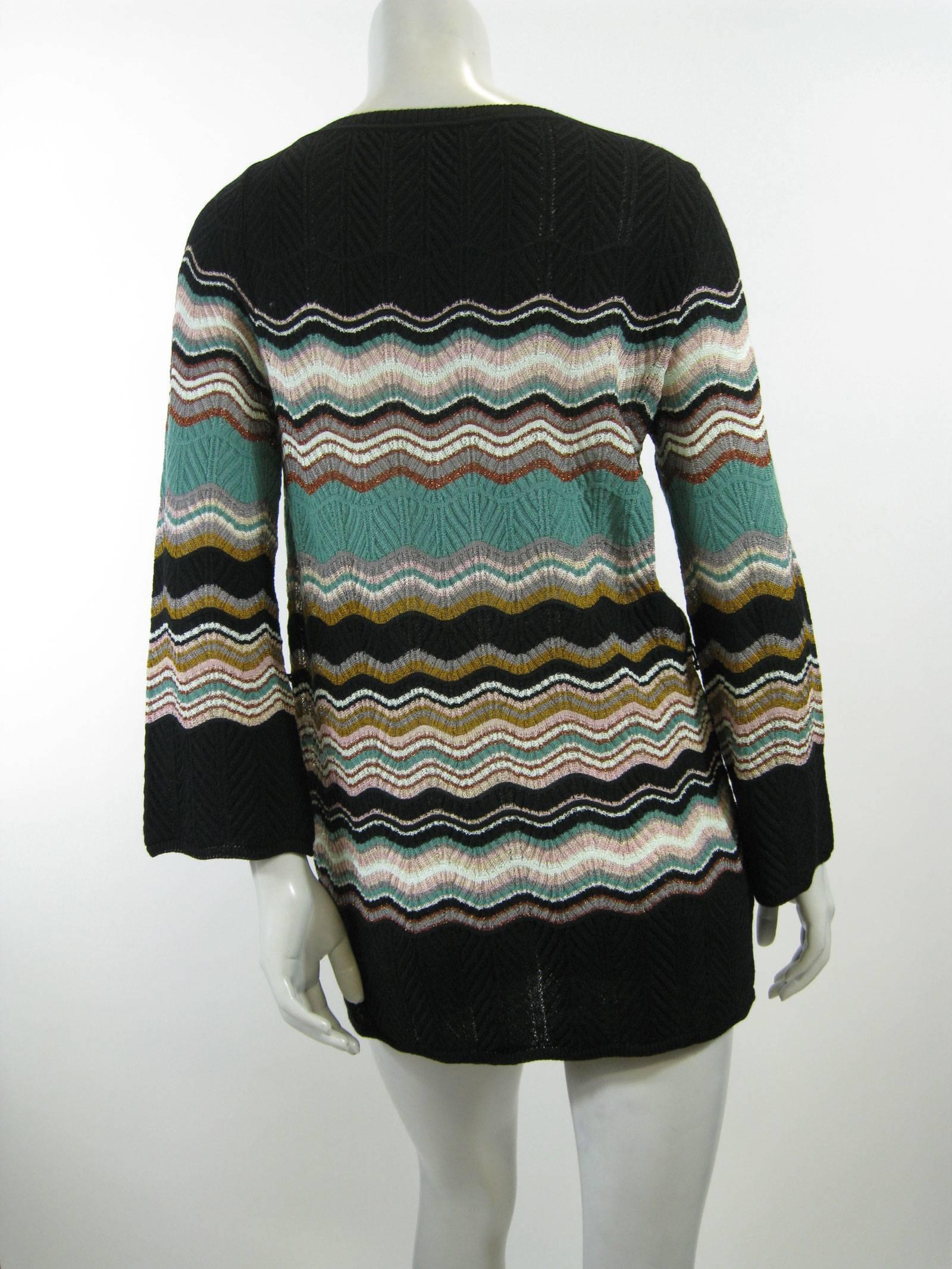 Black M Missoni Chevron Stripe Long Knit Sweater