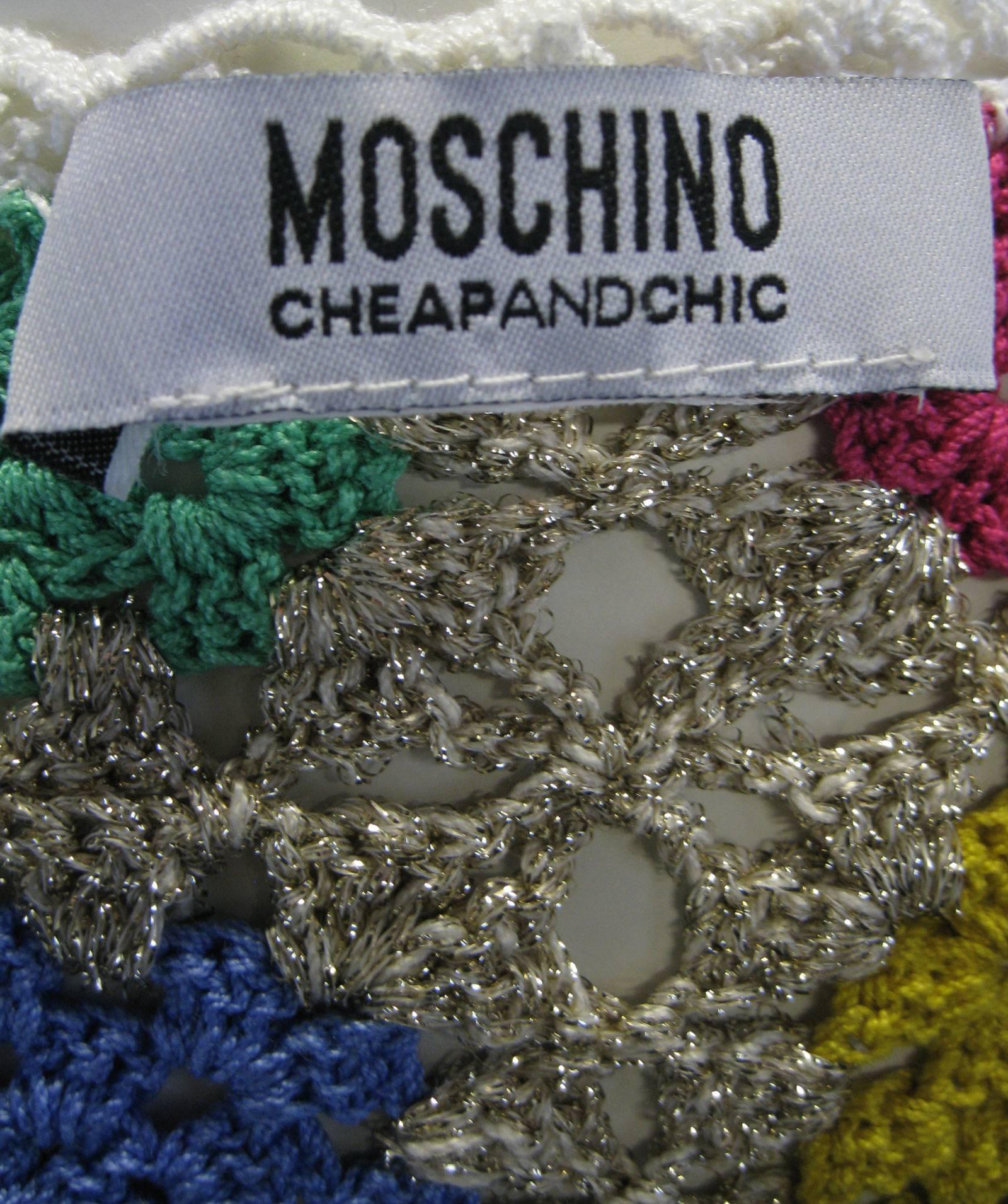 Moschino Cheap and Chic Metallic Crochet Cropped Cardigan In Excellent Condition In Oakland, CA