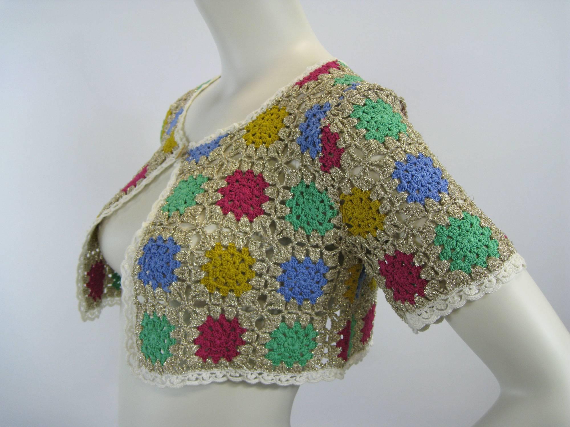 Moschino Cheap and Chic Metallic Crochet Cropped Cardigan