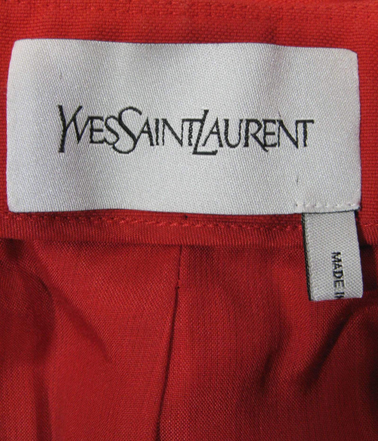 Red Yves Saint Laurent Puff Sleeve Double Breasted Jacket