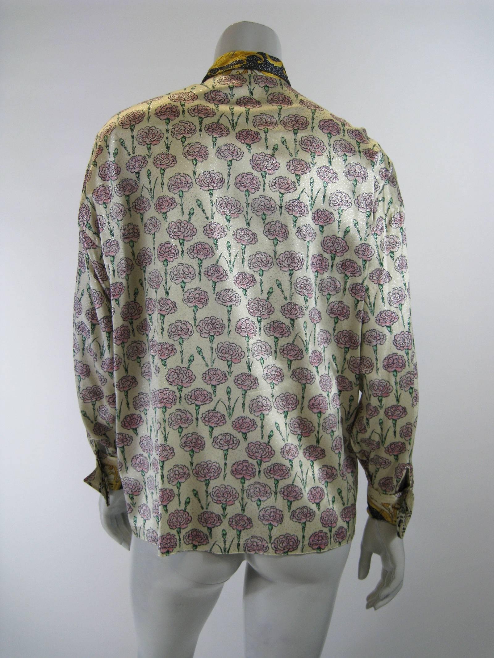 Gianni Versace Silk Floral Motif Print Blouse In Excellent Condition For Sale In Oakland, CA