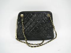 Chanel Black Quilted Medium Lambskin Leather Chain Handbag Purse