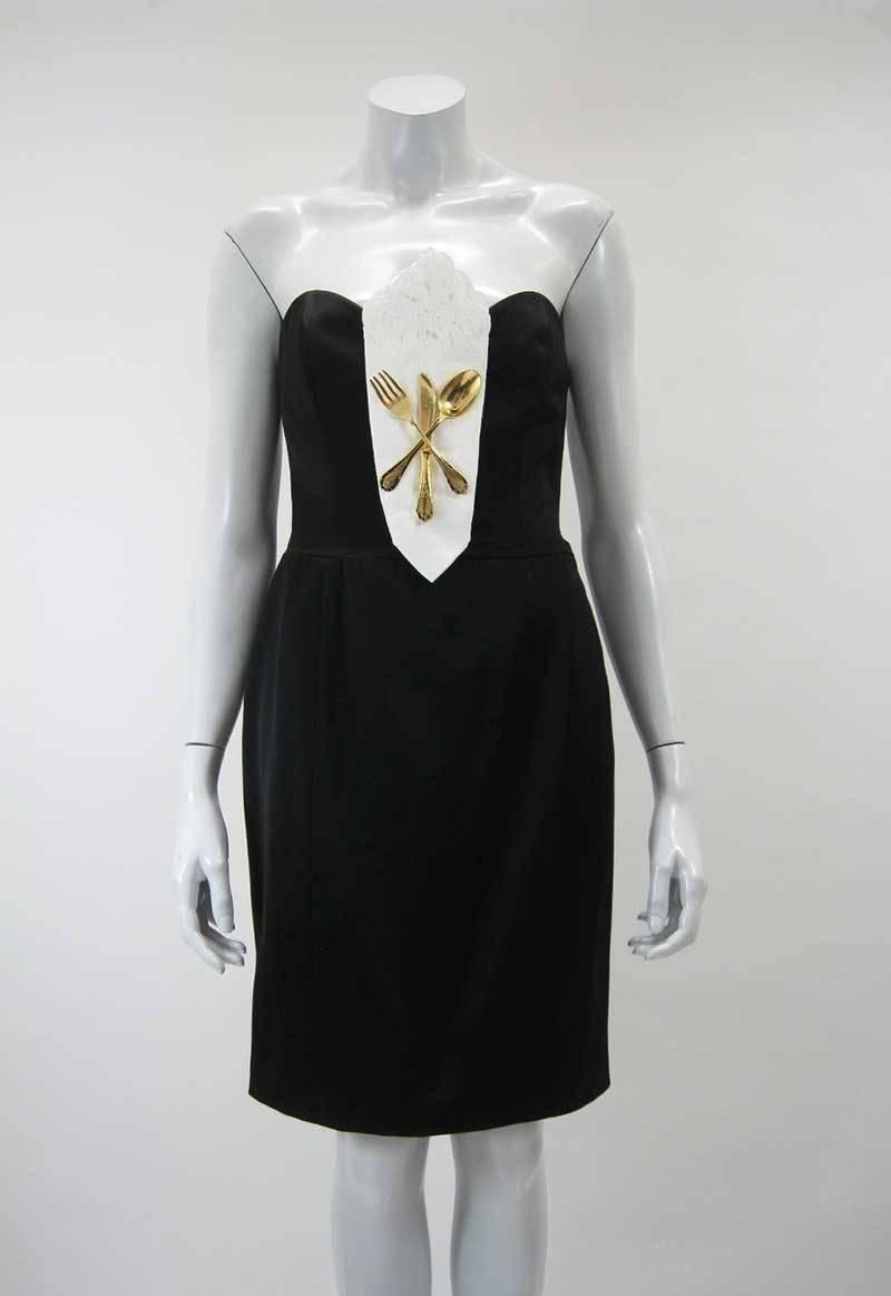 Iconic 1989 Moschino Couture Black Strapless Dinner Dress 1