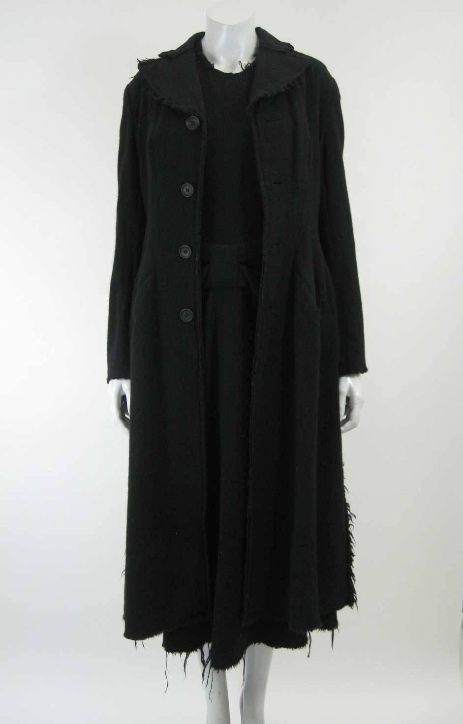 Black Junya Watanabe for Comme des Garcons 2003 Frayed Hem Coat & Dress For Sale