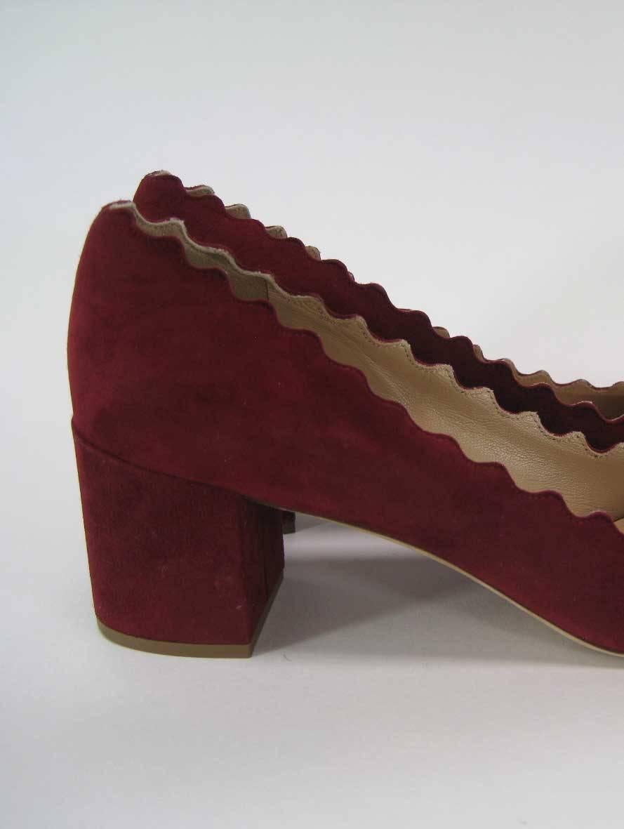 Women's Chloe Burgundy Suede Lauren Heels with Scalloped Edges 39