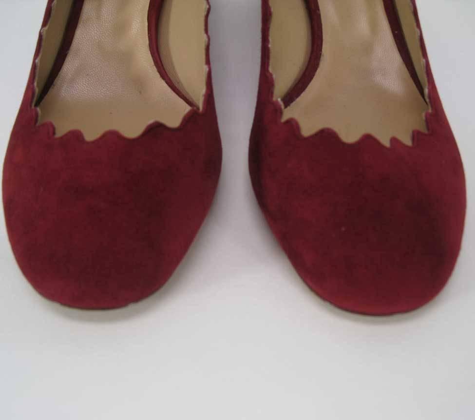 Chloe Burgundy Suede Lauren Heels with Scalloped Edges 39 1