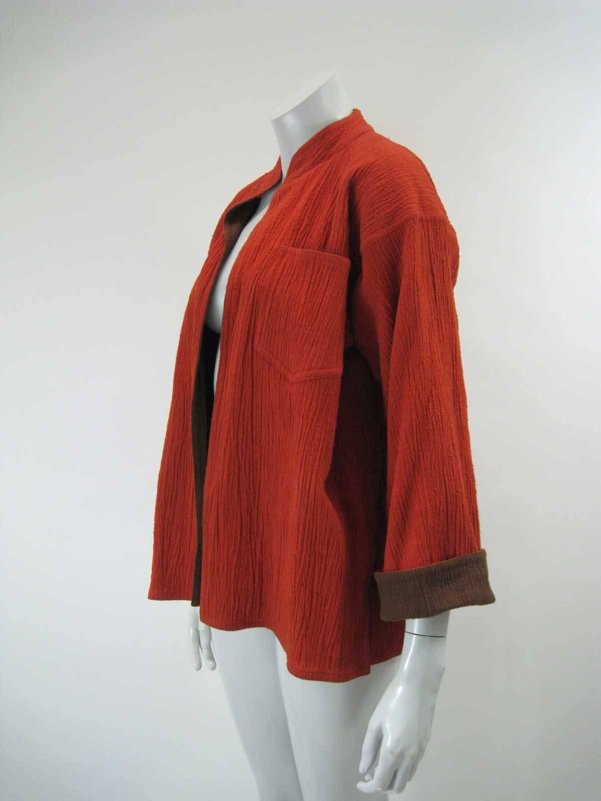 Vintage Issey Miyake Texturierte Orange & Brown Offene Jacke im Zustand „Gut“ im Angebot in Oakland, CA