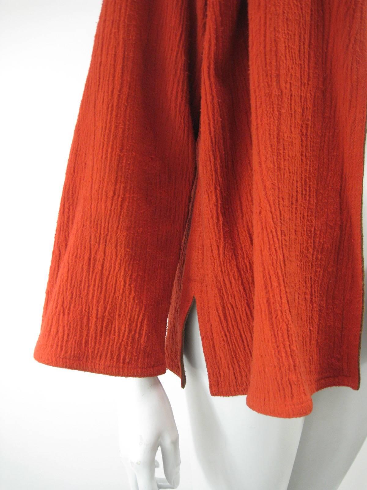 Women's or Men's Vintage Issey Miyake Textured Orange & Brown Open Jacket For Sale