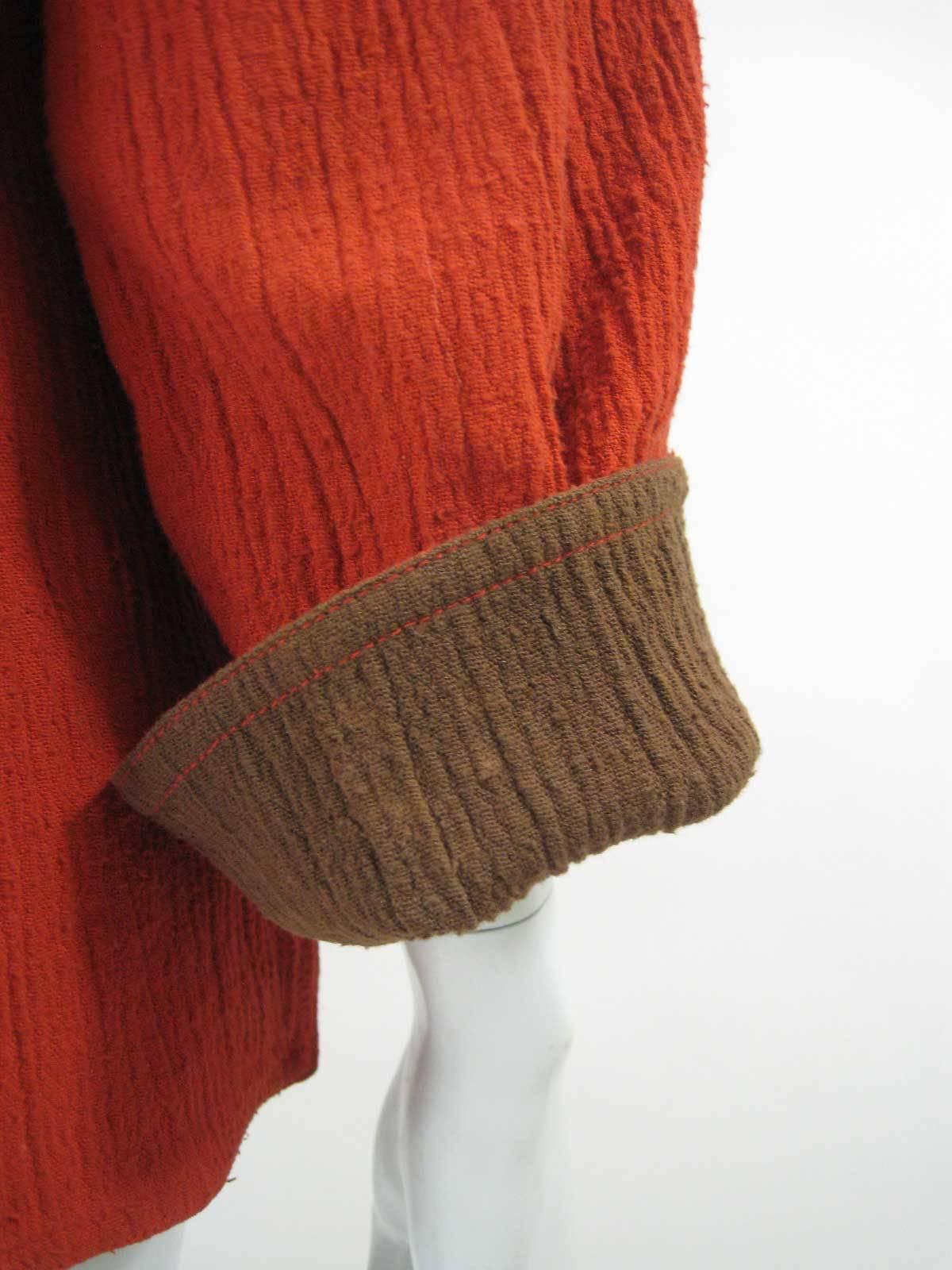 Vintage Issey Miyake Textured Orange & Brown Open Jacket For Sale 2