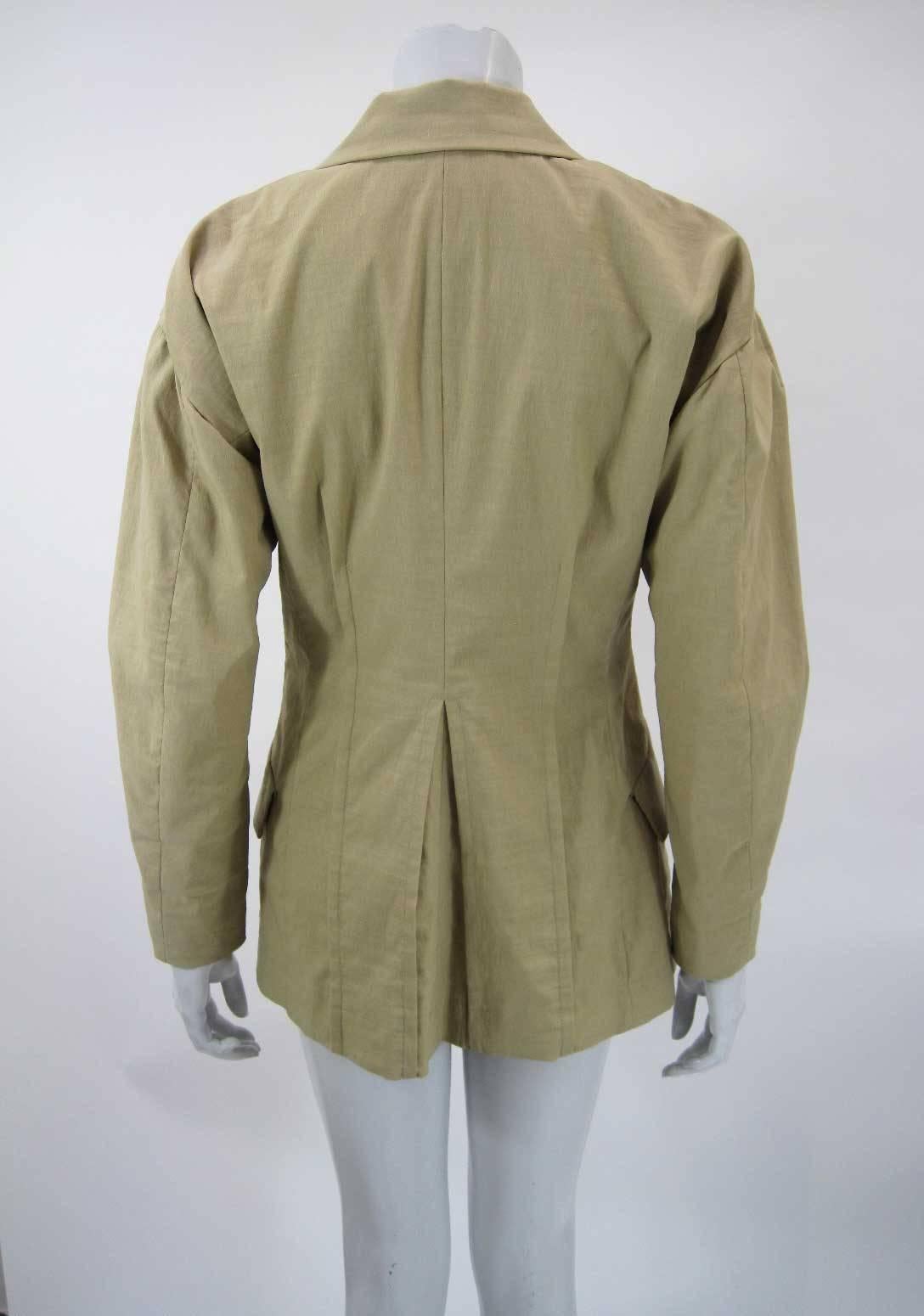 Brown Vintage Issey Miyake Khaki Linen Blazer Jacket For Sale