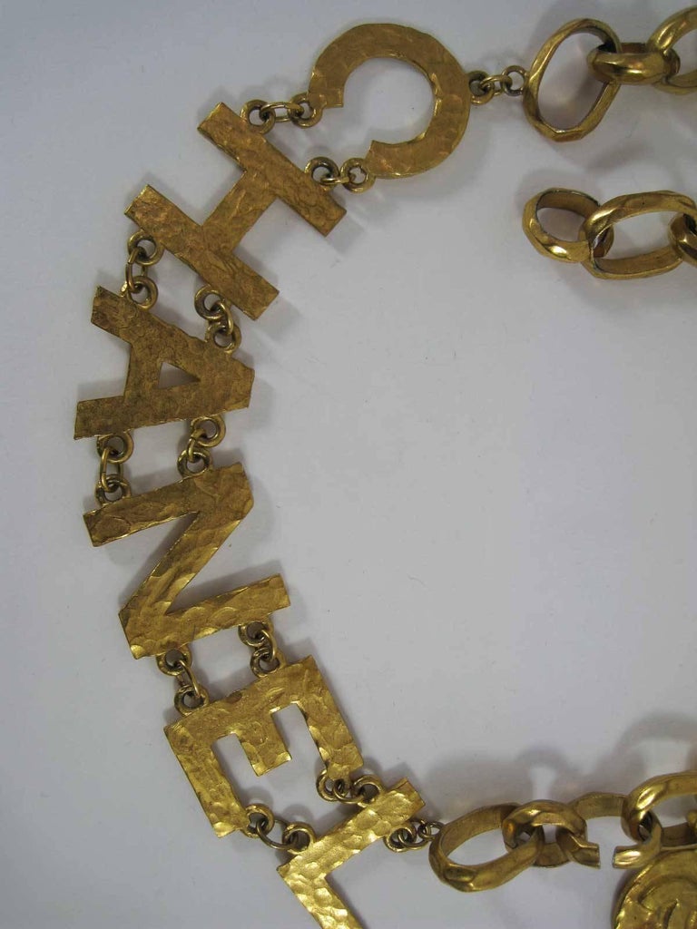 Rare 1993 Chanel Hammered Gold Tone Big Letter Logo Chain Belt at