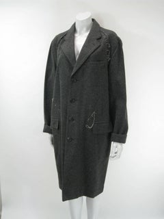 Issey Miyake Grey Wool Coat Trench w White Stitching Pleats