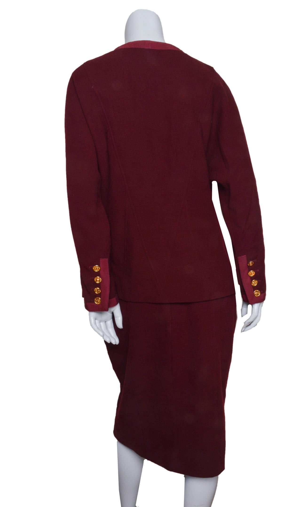 Black Chanel Burgundy Wool Knit Suit