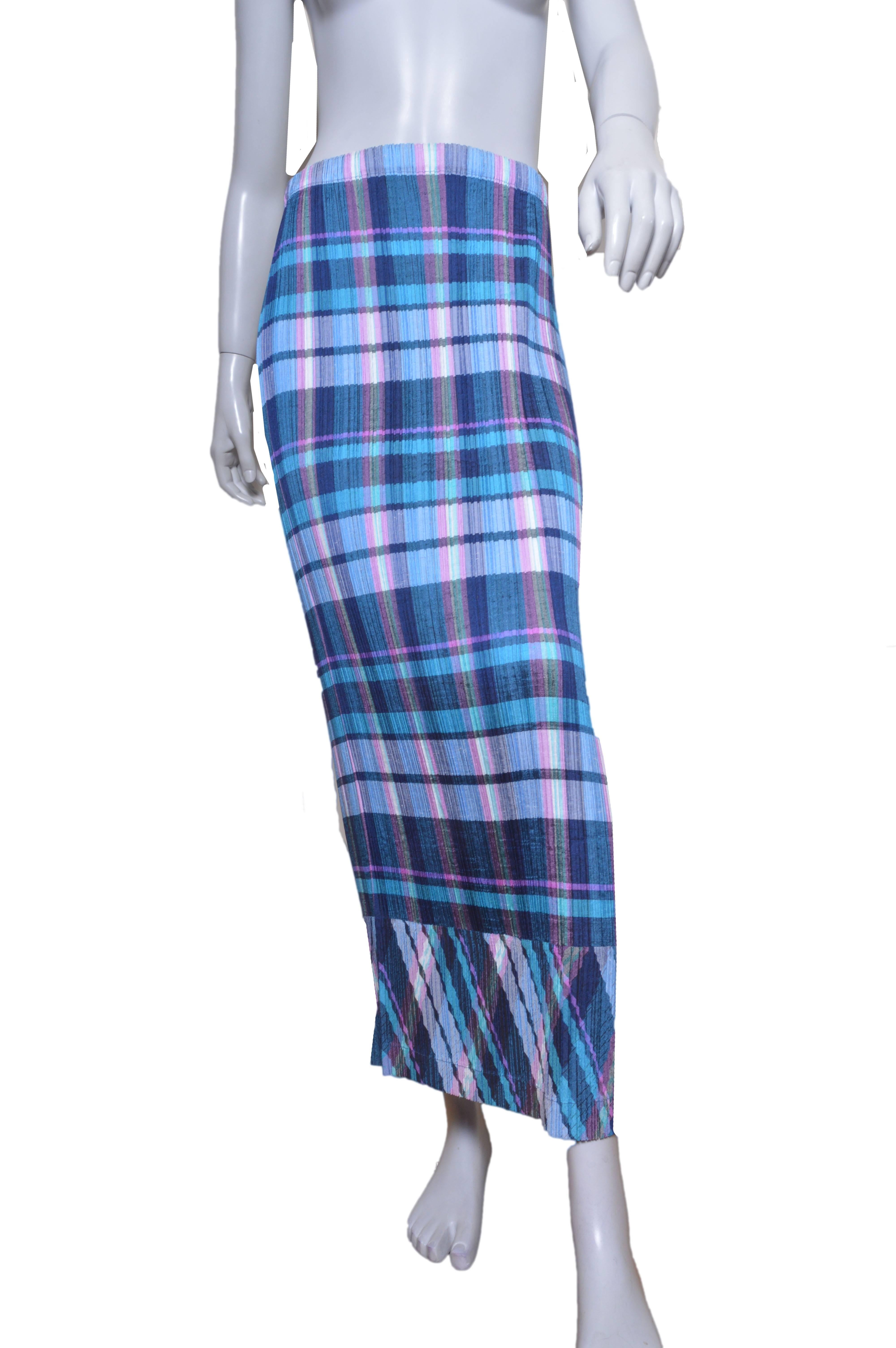 Purple Issey Miyake Plaid Pleated Skirt & Blouse Ensemble For Sale