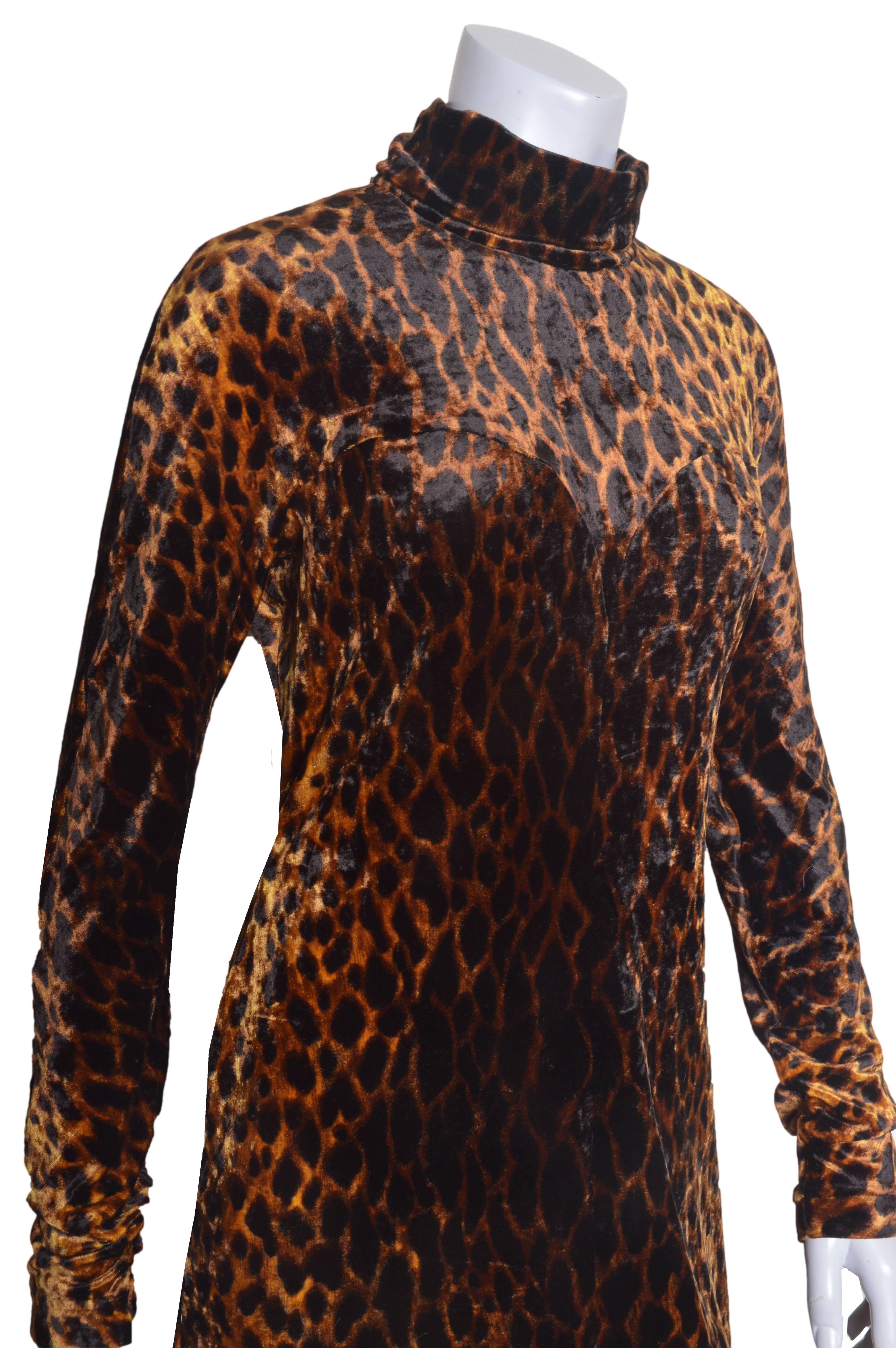 Black Gianni Versace Couture Leopard Print Stretch Dress