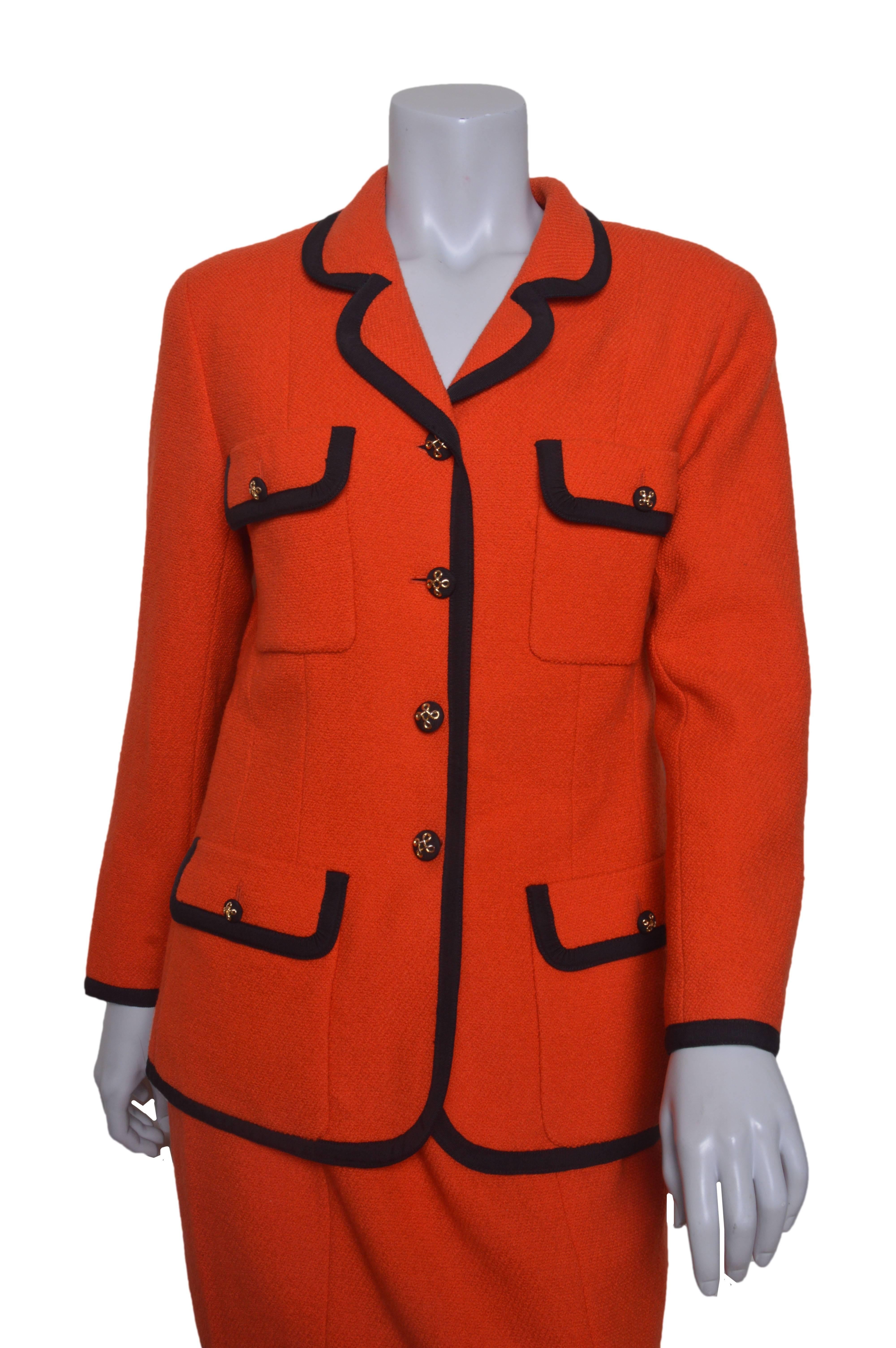 Chanel Boutique Orange and Black Skirt Suit In Excellent Condition In Oakland, CA