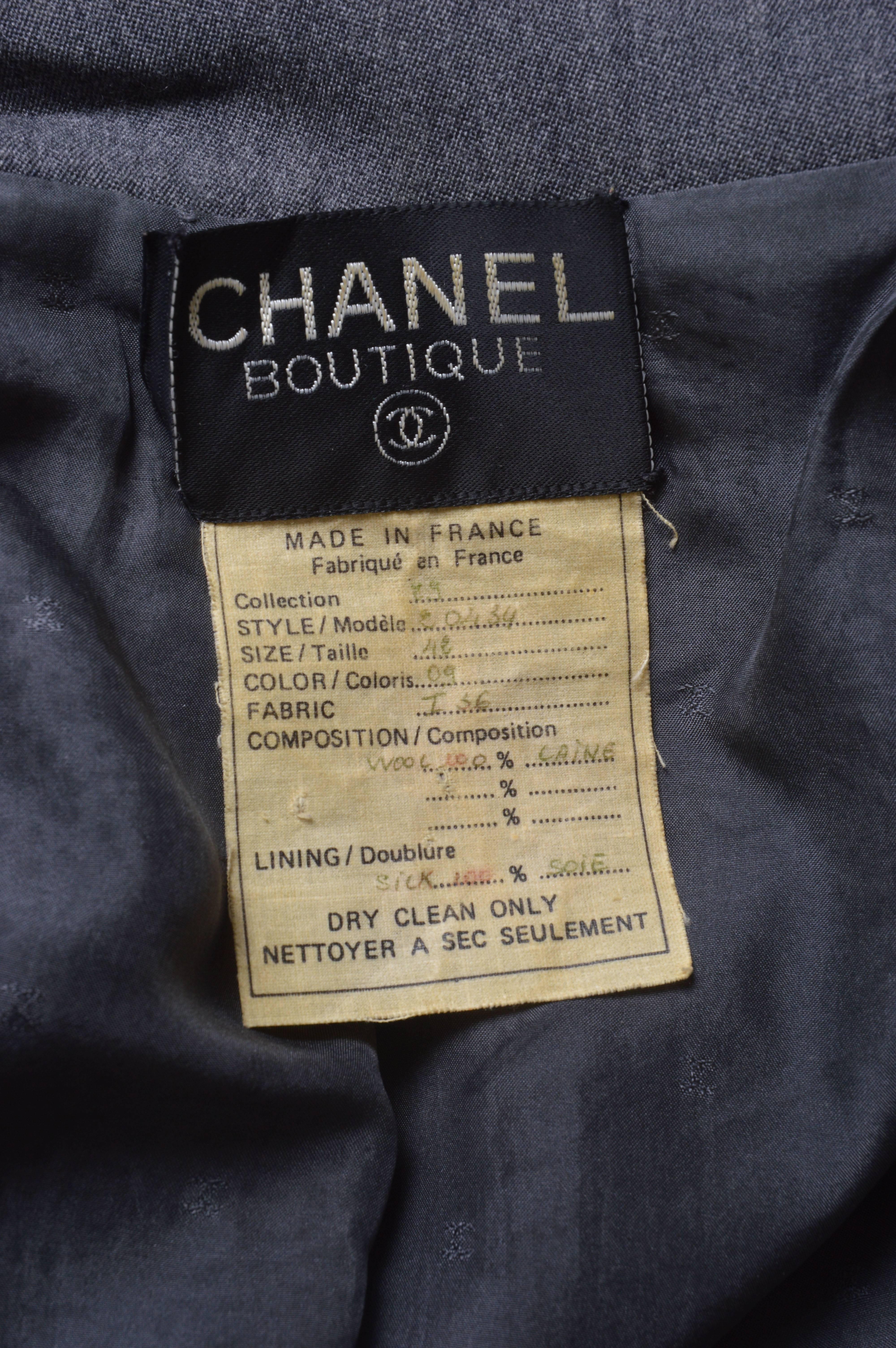 Black Chanel Boutique Gray Military Style Skirt Suit