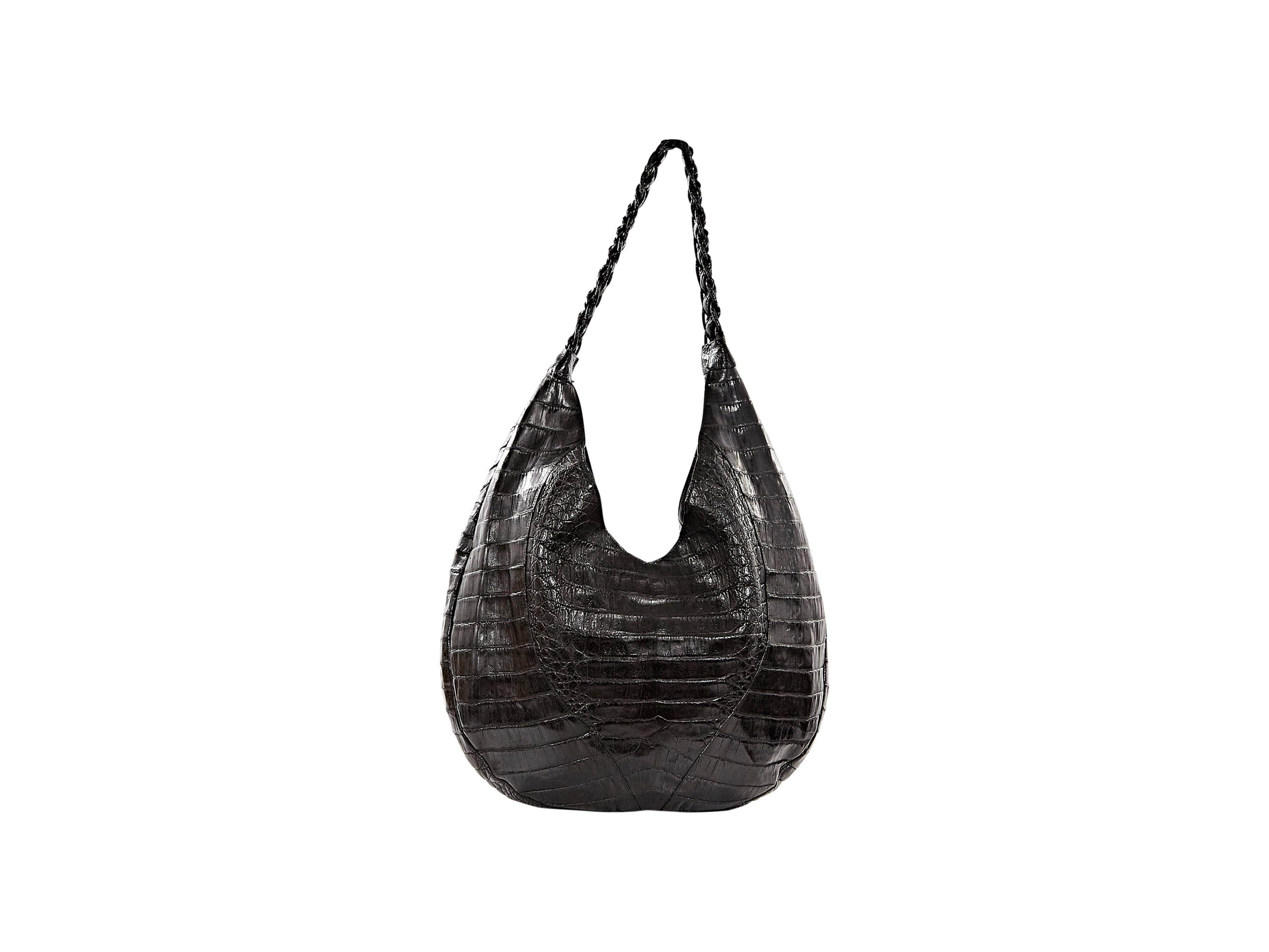 Exotic black crocodile hobo handbag by Nancy Gonzalez.  Single shoulder strap.  Concealed slide pocket. 
