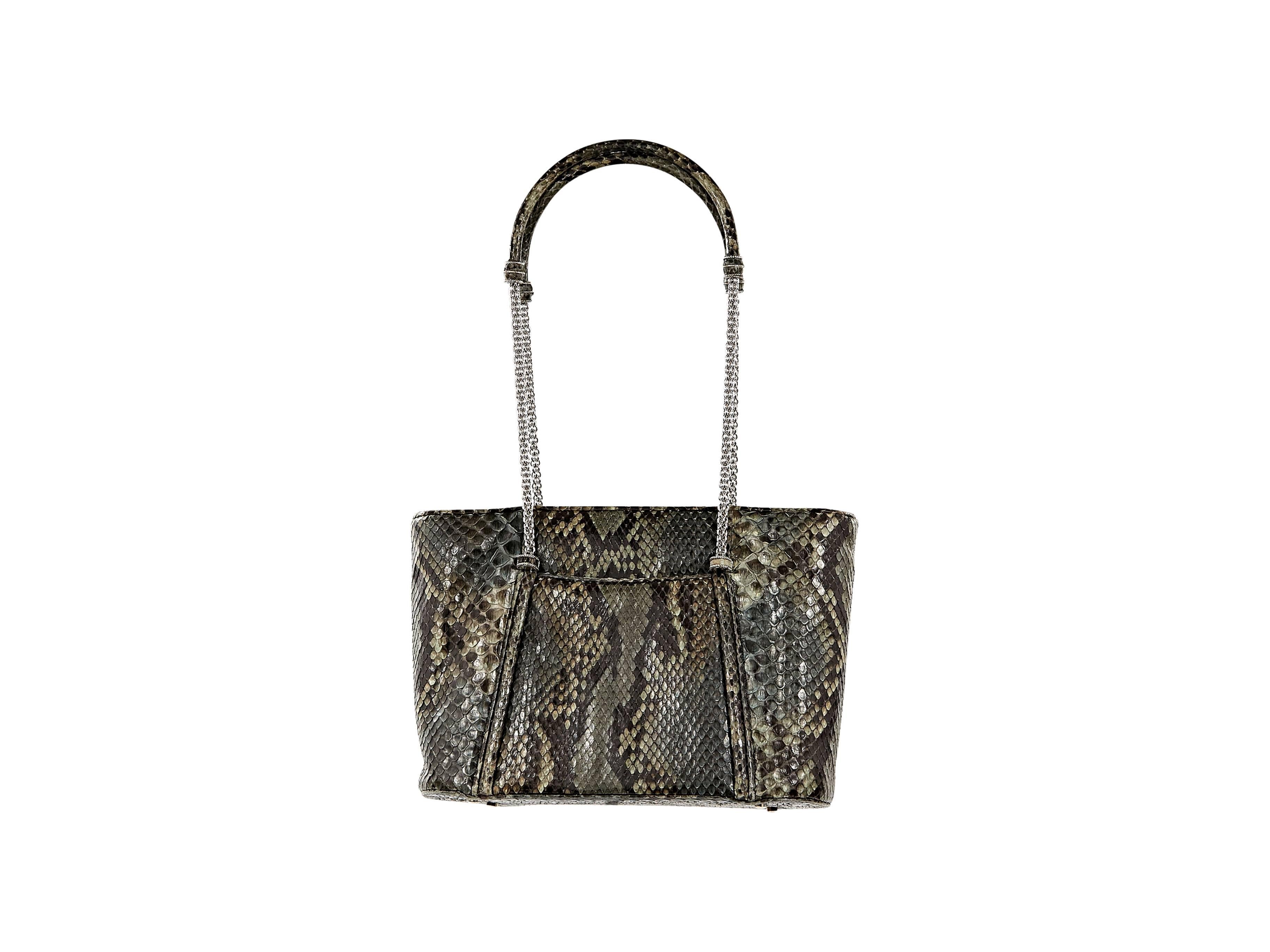 Brown & Green Judith Leiber Python Tote Bag In Excellent Condition In New York, NY