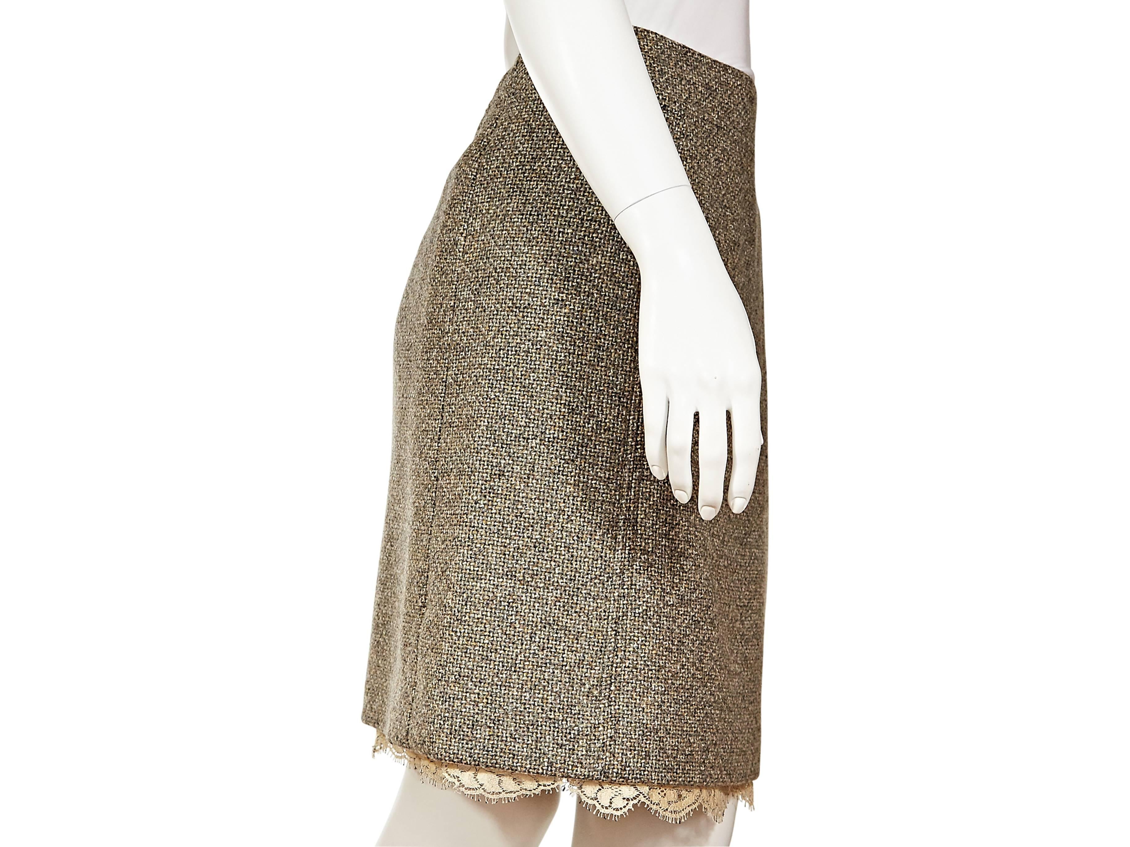 Brown Grey Chanel Tweed Skirt with Lace Hem