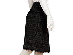 Black & Gold Chanel Tweed Skirt with Frayed Trim