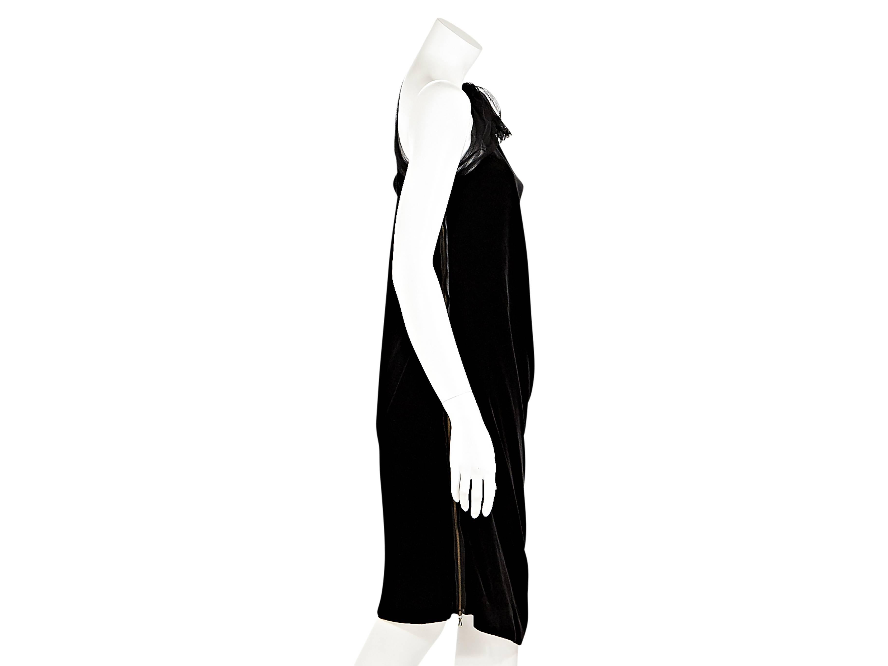 Black velvet one-shoulder dress by Lanvin.  Bow accent at shoulder.  Side zip closure.  


