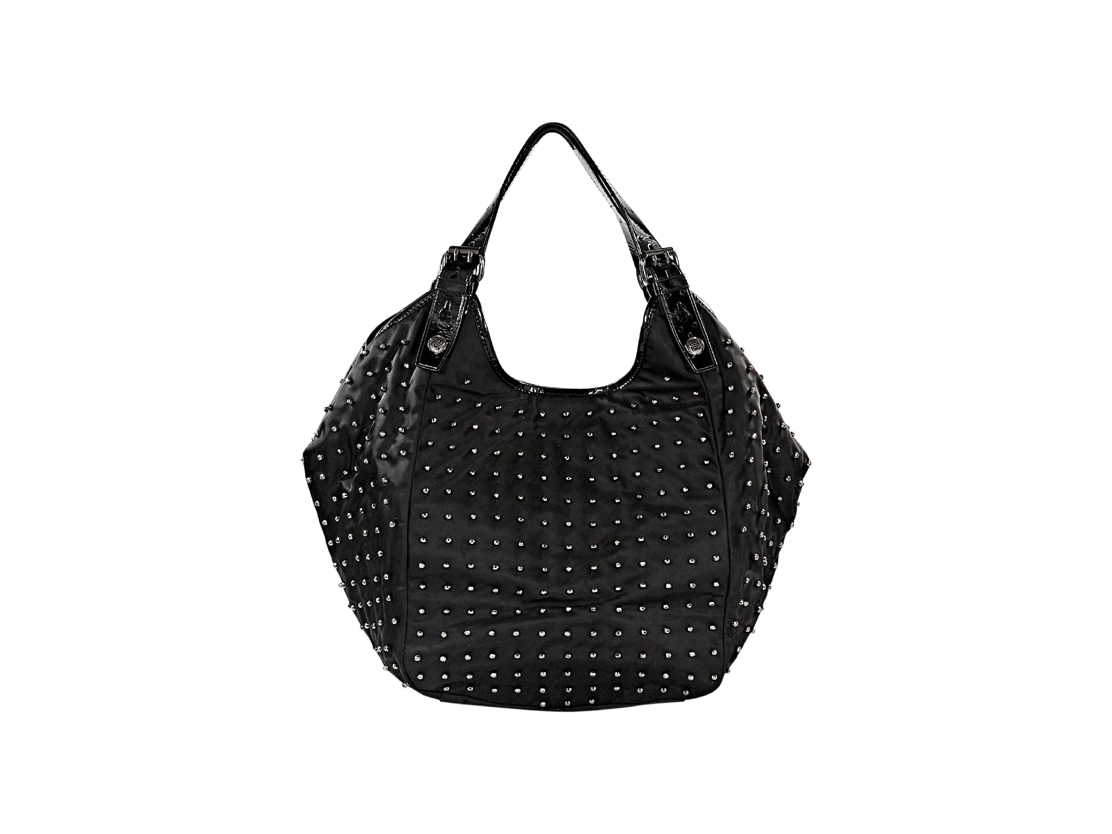Black hobo bag by Givenchy.  Allover silvertone beads.  Double shoulder straps.  Silvertone hardware.  10.5