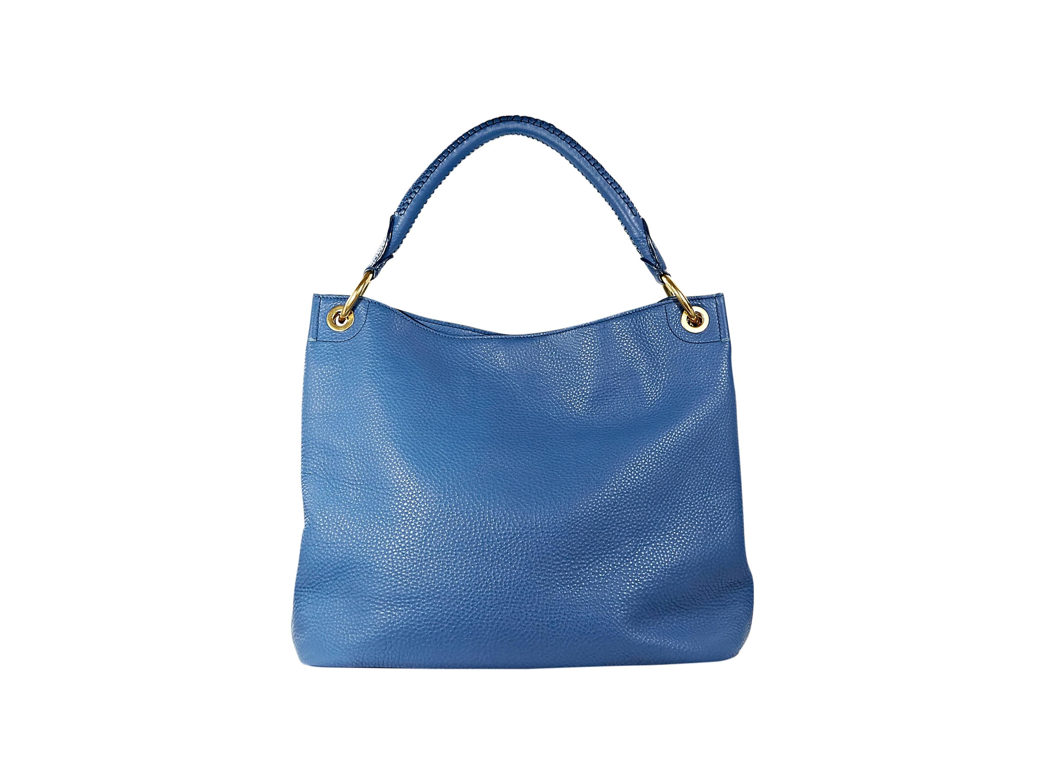 Blue pebbled leather hobo bag Viby Prada.  Single shoulder strap.  Magnetic snap closure.  Lined interior with zip-close pocket.  Goldtone hardware.  16