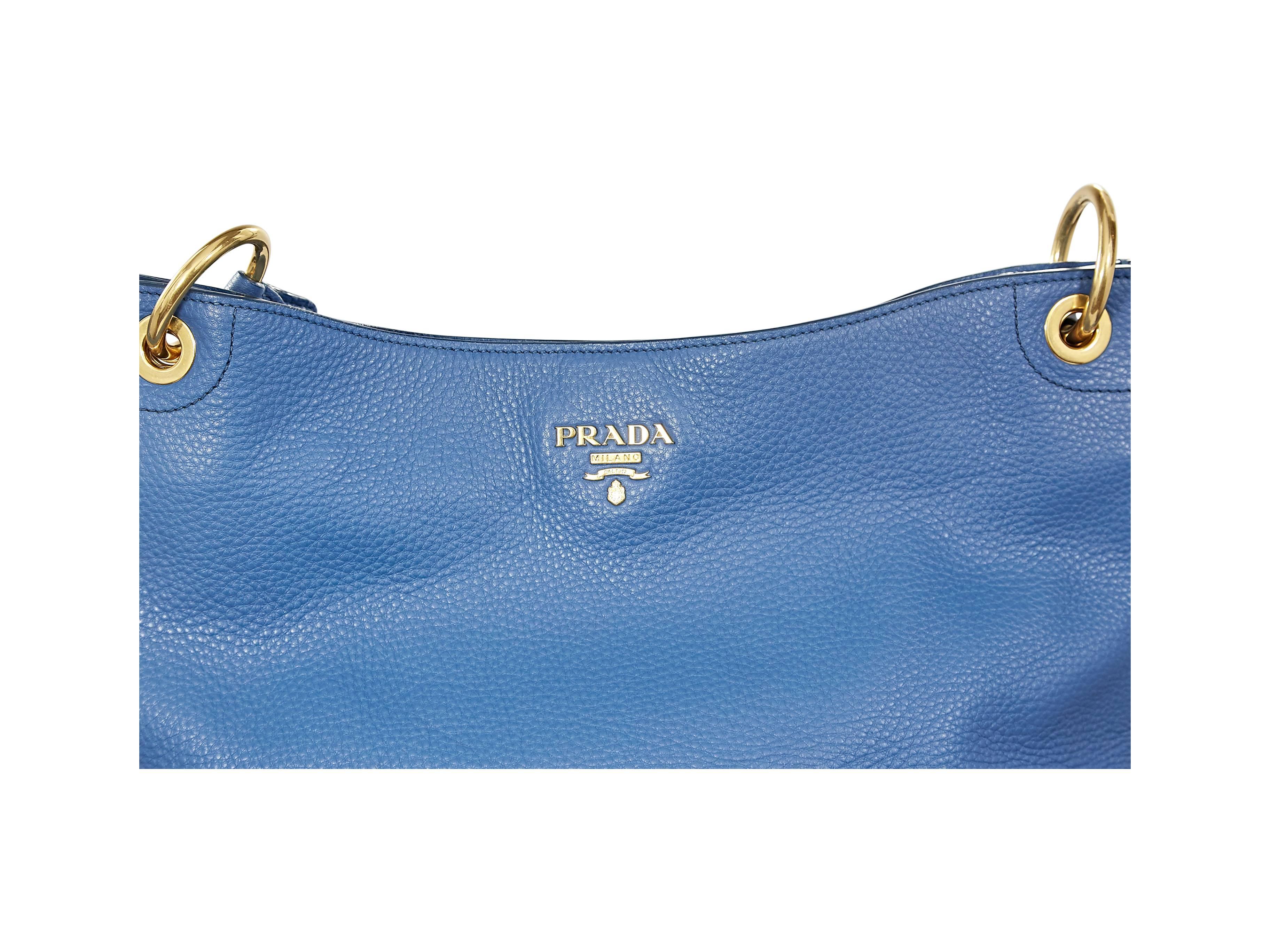 Blue Prada Leather Vitello Daino Ring Hobo Bag In Excellent Condition In New York, NY