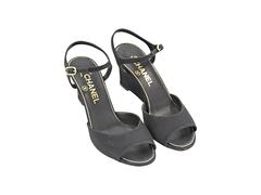 Black Chanel Cutout Wedge Sandals