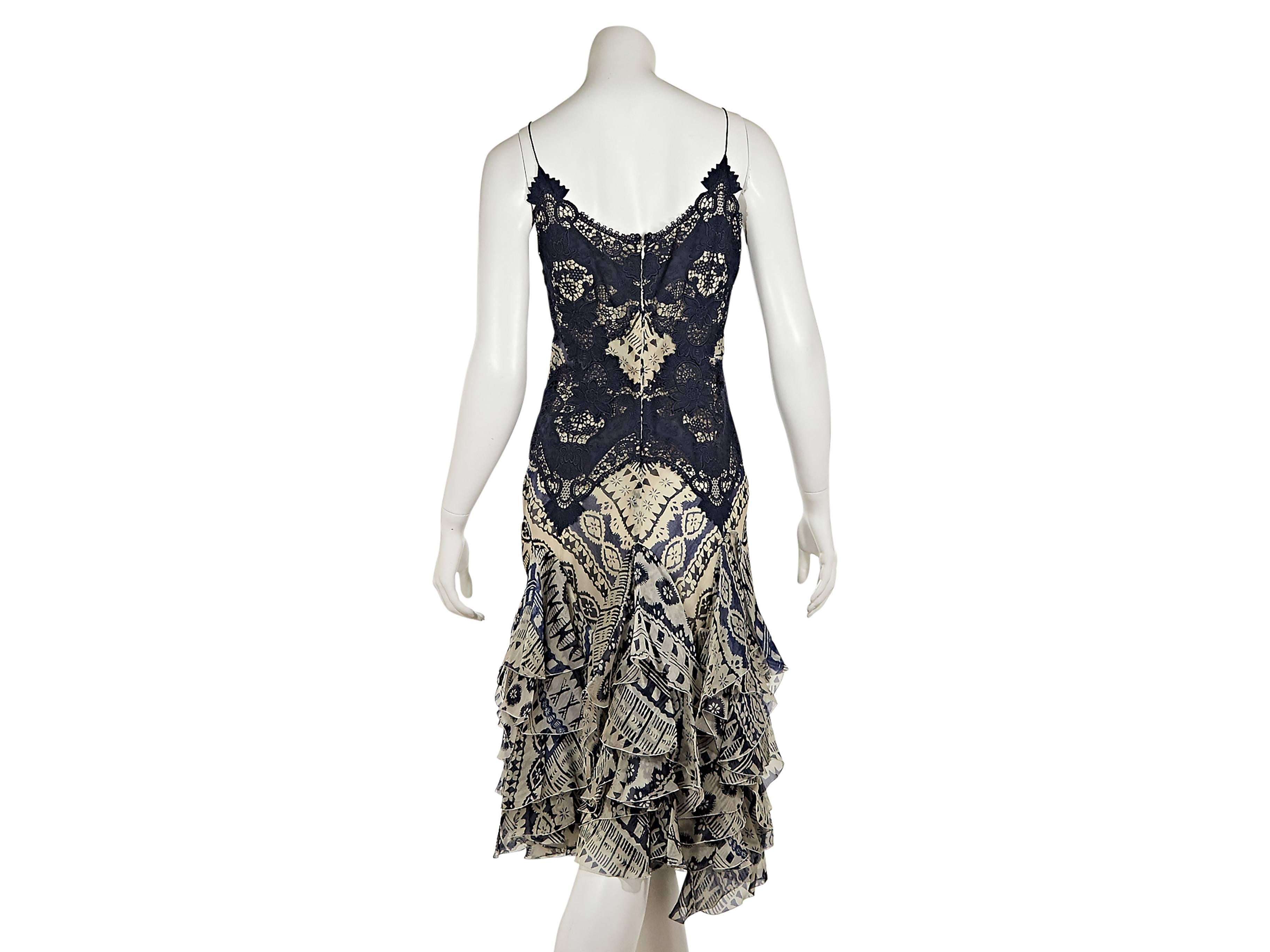 Black Blue & White Alexander McQueen Printed Silk Dress