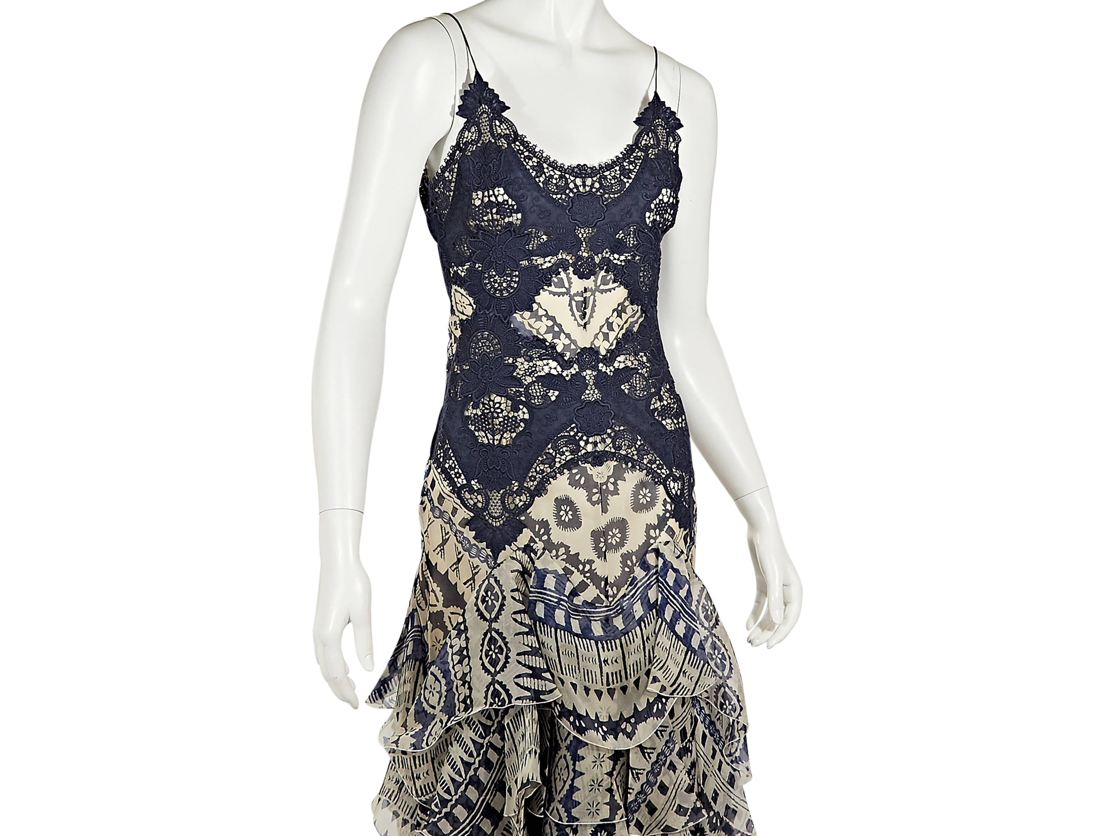 Blue & White Alexander McQueen Printed Silk Dress In Excellent Condition In New York, NY
