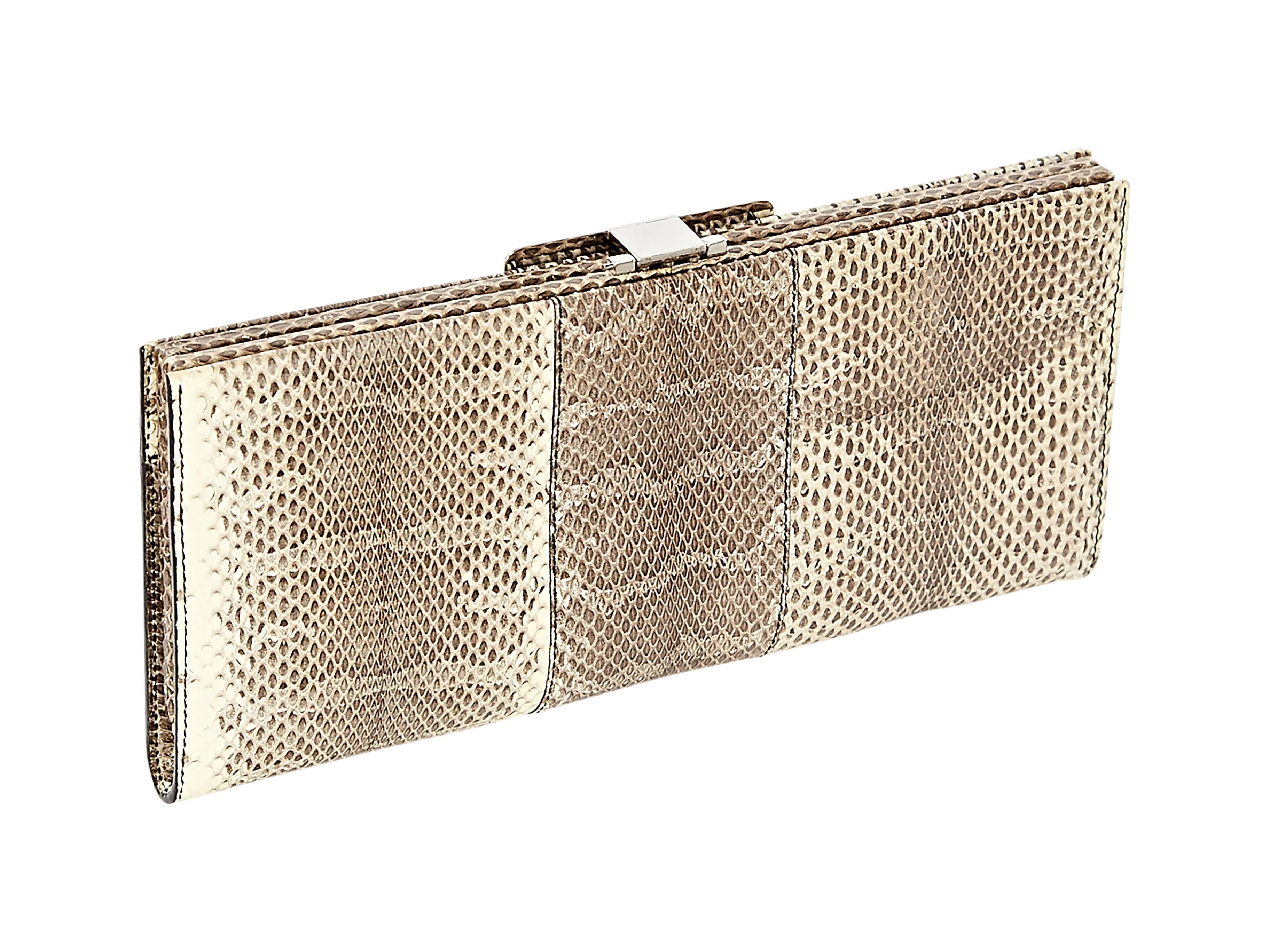 Beige & Brown Roger Vivier Snakeskin Clutch In Excellent Condition In New York, NY