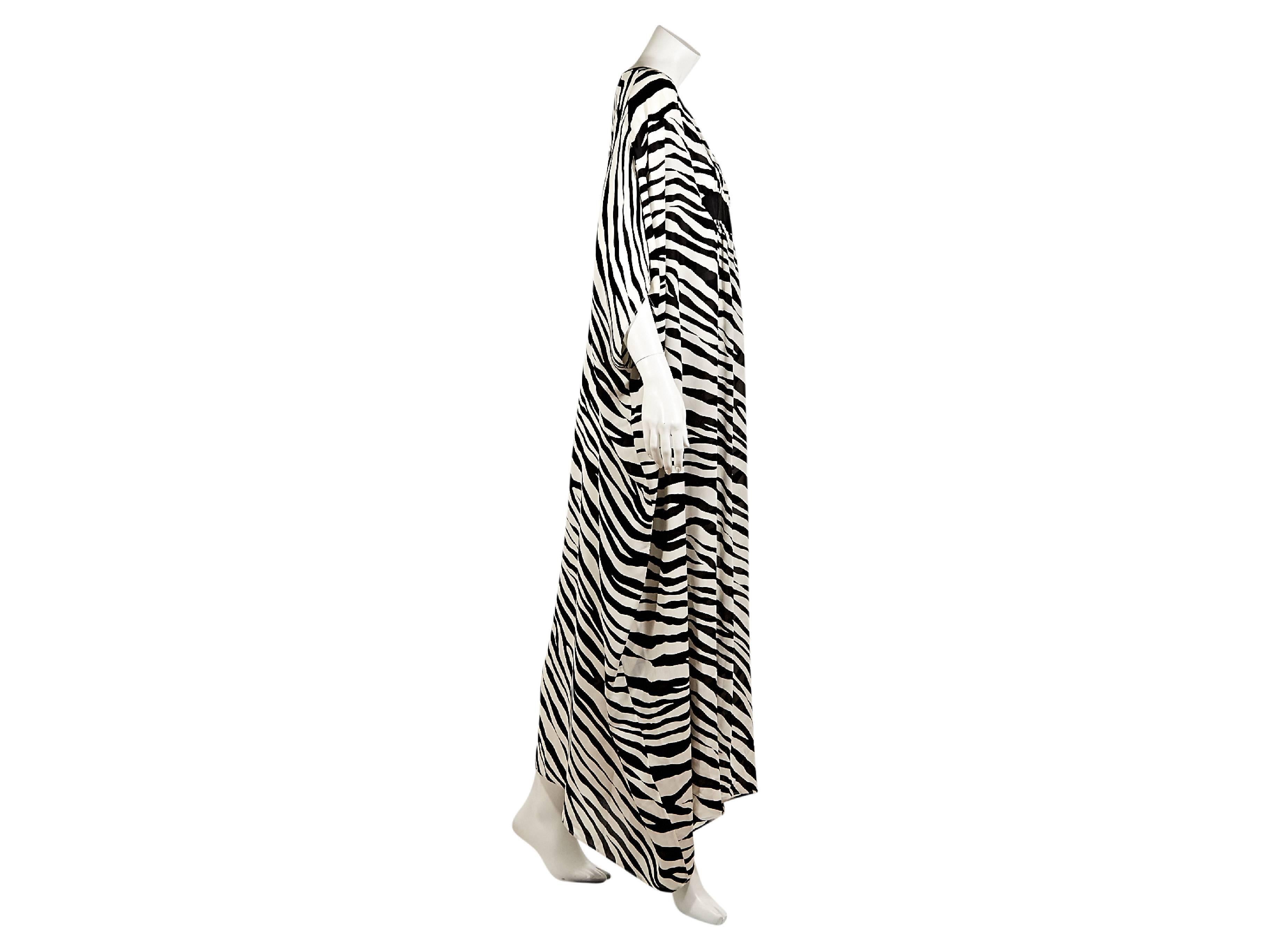 Black and white zebra-print silk cover-up by Michael Kors.  V-neck.  Banded Empire wiast.  Pullover style. 